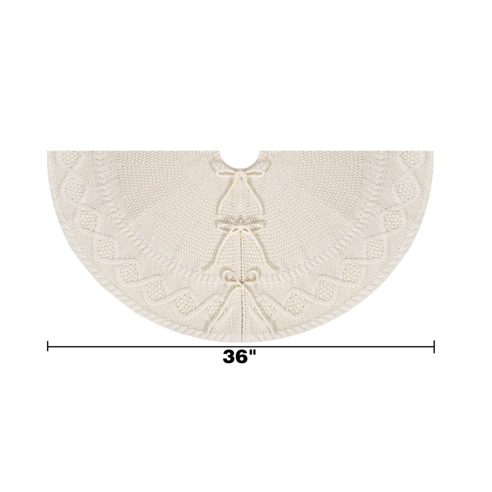 (Diameter 91cm/36 inches) Christmas Knitted Tree Skirt White Knitted Christmas Tree Tie Apron Christmas Tree Holiday Decoration Supplies-image-OPC-PJBWNSJ-NEW