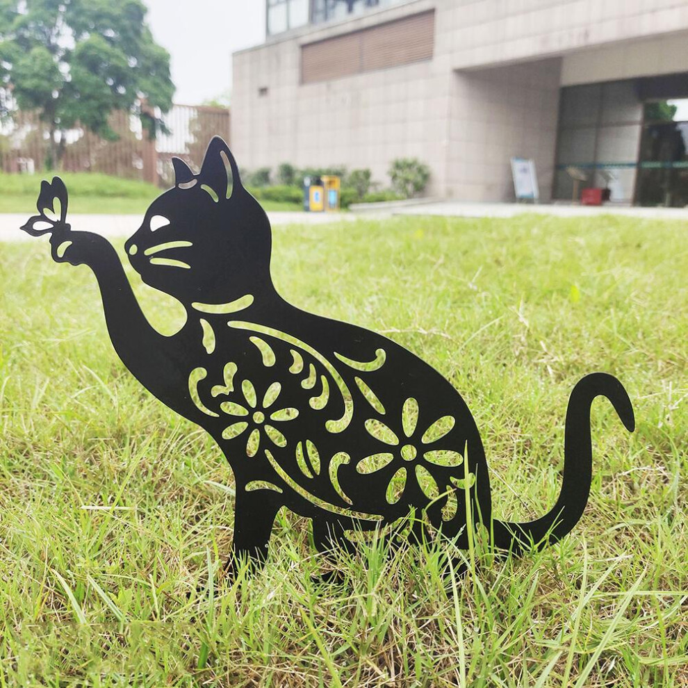 Garden Cat Stake Iron Hollow Decor - Exquisite Cat Garden Decor 15.7 in