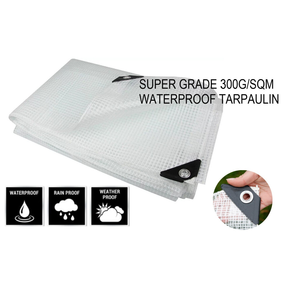 (8M X 10M) Heavy-Duty Clear Reinforced Tarpaulin, 300G/Mâ², Xl-Grade With Metal Grommets, Universal, Multipurpose, Waterproof, Weatherproof, 5061004425751