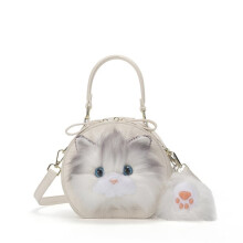 (Gray) Cat Plush Ragdoll Single Shoulder Crossbody Bag Round Women Handbag Fashion