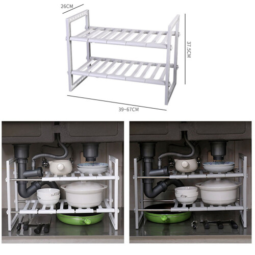 Under Sink Storage Shelf Retractable Double Layer Kitchen Bathroom Organizer 1