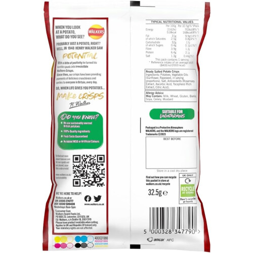 Walkers Walkers Ready Salted Crisps 32.5g (Case of 32) 1