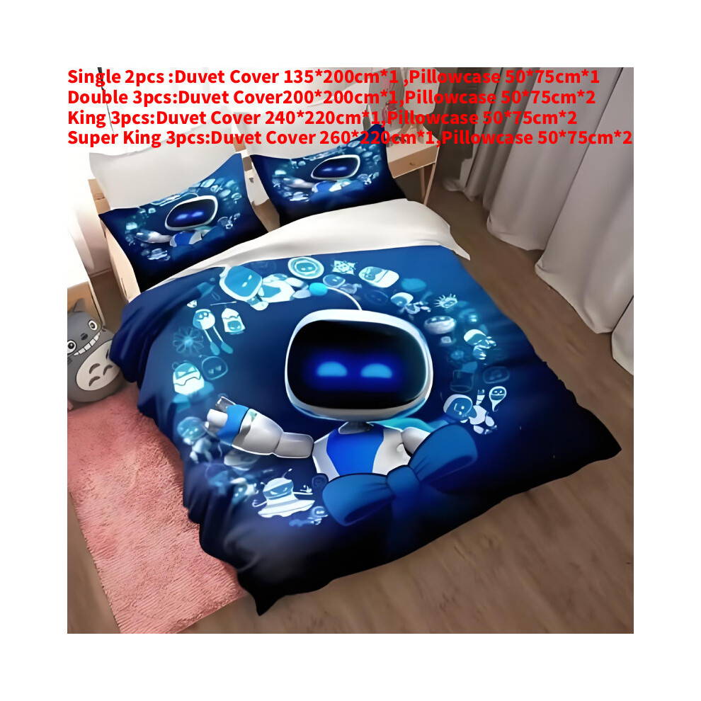 (Style D, Single(135x200cm)) Astro Cartoon Bot Bedding Duvet Cover Pillow Case Set Single Double Bedroom