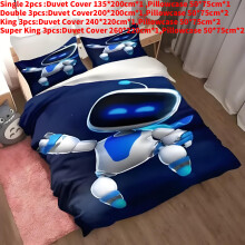 (Style C, King(240x220cm)) Astro Cartoon Bot Bedding Duvet Cover Pillow Case Set Single Double Bedroom