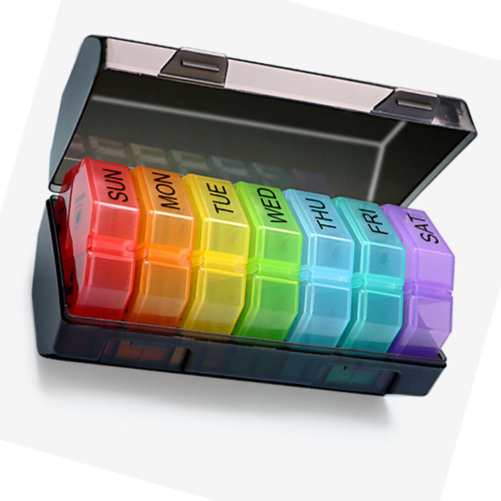 Black 7-Day Plastic Medicine Container, 28 Compartments, 16X8cm
