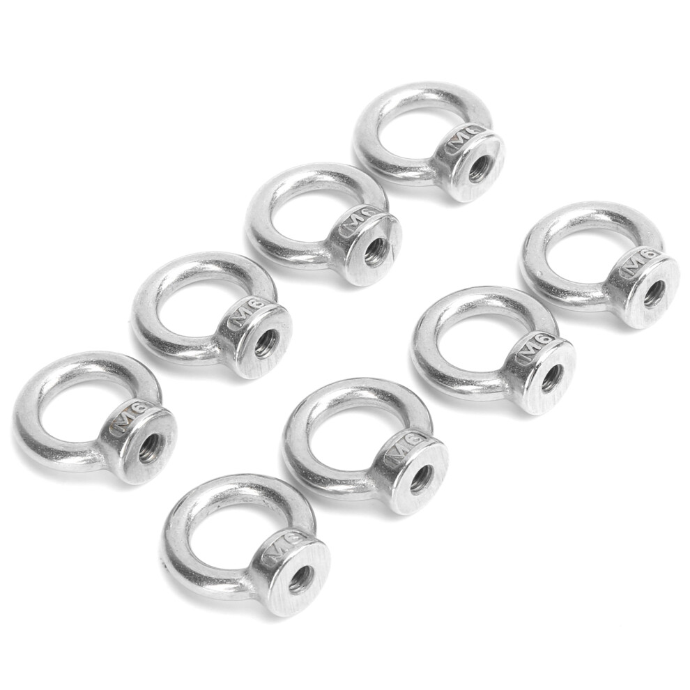 8Pcs M6 Stainless Eye Nuts 70Kg Load Perfect For Ocean Industries 4231333289305