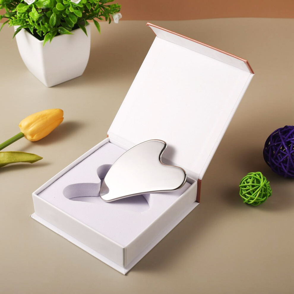 Stainless Steel Gua Sha Face Roller for Skin Care, 8x5.4cm, Silver