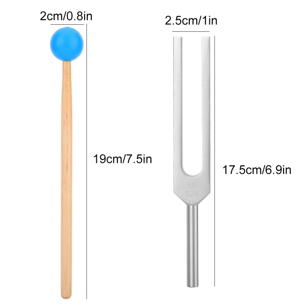 Silver Aluminum 528Hz Medical Tuning Fork Set, 17.5Cm With Mallet & Bag