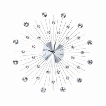 Sparkling Bling Metallic Silver Wall Clock 51cm with Rhinestones for Living Room & Office