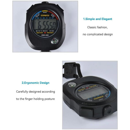 Sports stopwatch, timer, multifunctional, digital, large display, countdown/countup/lap statistics 2