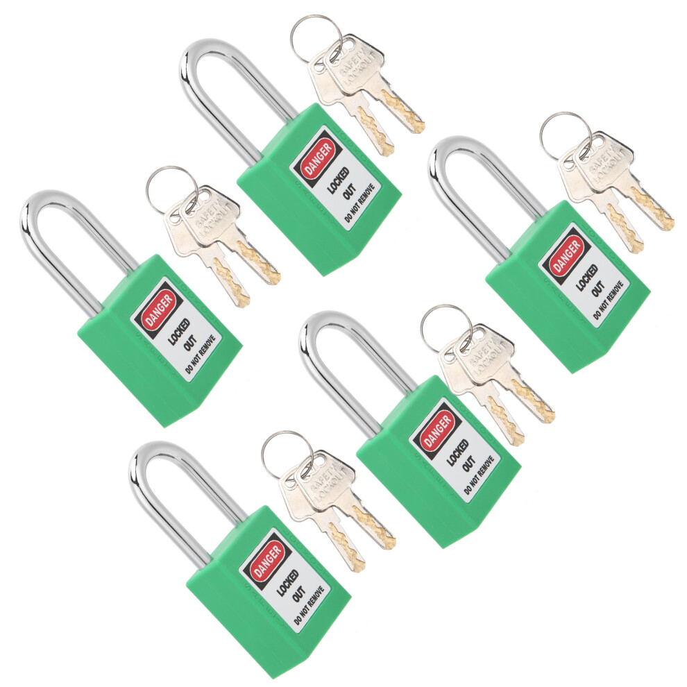 5 Sets 38Mm Nylon Steel Lockout Padlocks With 10 Writable Keys, Green 4681333320025