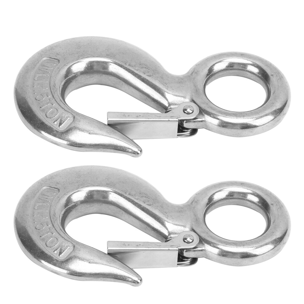 2Pcs 1.5T Stainless Steel Marine Lifting Eye Hooks With Safety Latch 5071333329378