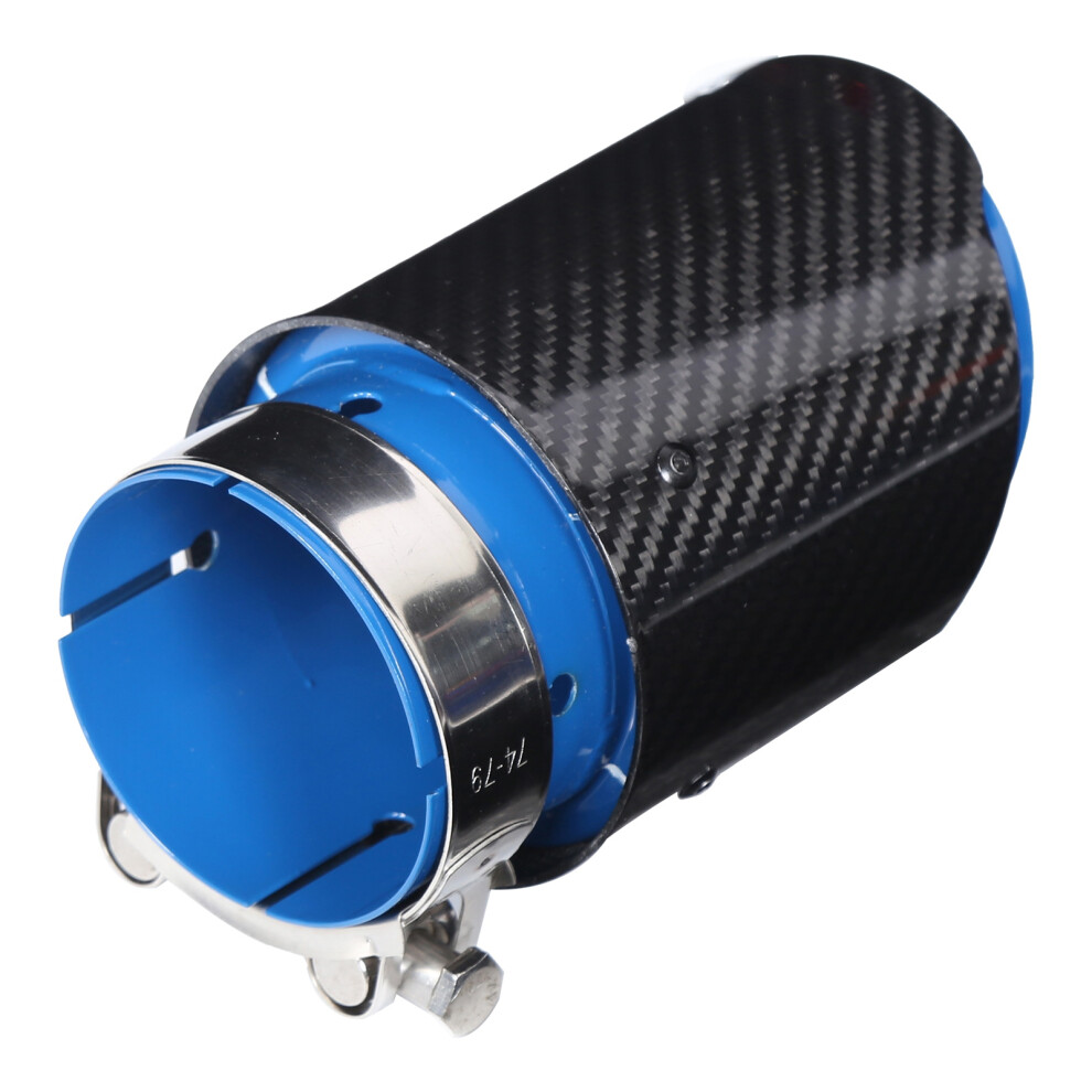 Car Exhaust Tip 80-101Mm Glossy Carbon Fiber Stainless Steel Blue 4661333331344