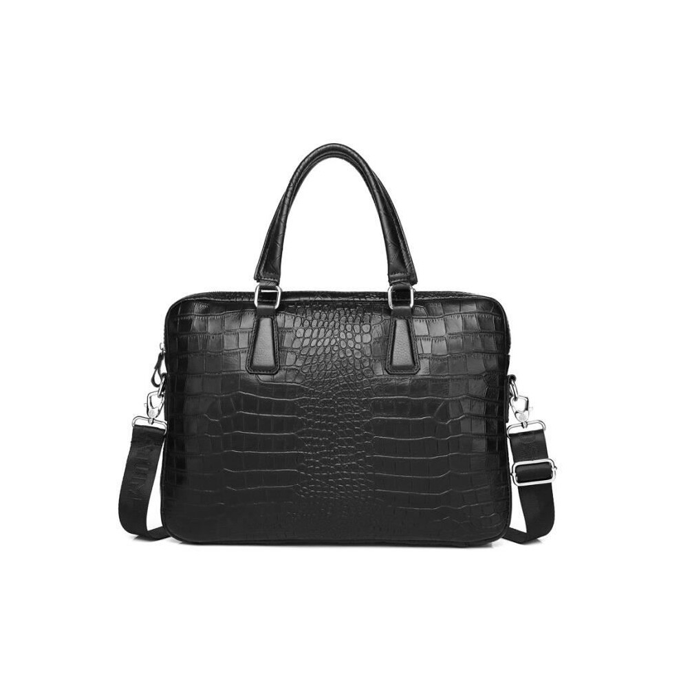 Nero-8608 - Borsa Da Lavoro In Vera Pelle Per Uomo, Borsa Minimalista In Pelle Di Vacchetta, Effetto Coccodrillo