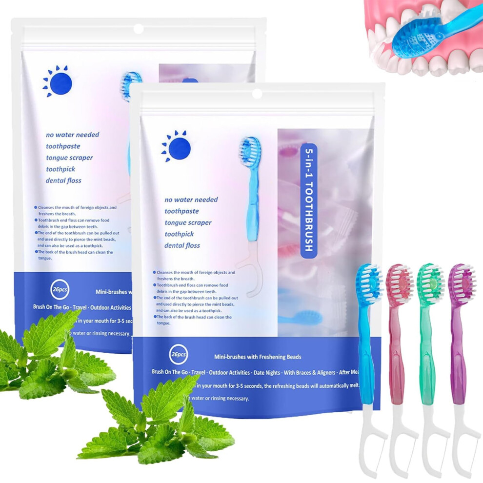 5in1 set with mini toothbrush, dental floss, tongue scraper, 4 flavors 2pcs