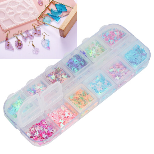 Colorful Butterfly Sequins Plastic DIY Crafts 12-Grid Box For Decorations