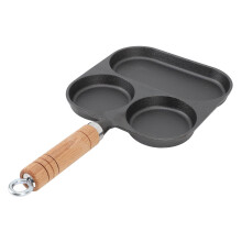 3-Section Cast Iron Breakfast Pan 18.5x18.5cm Non-Coating Divided Frying Pan