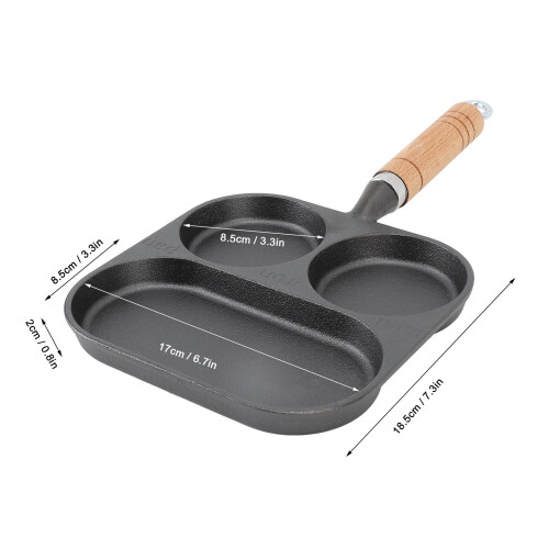 3-Section Cast Iron Breakfast Pan 18.5x18.5cm Non-Coating Divided Frying Pan 1