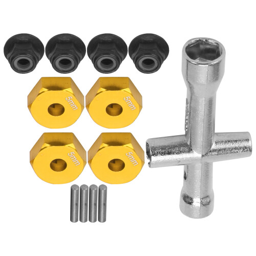 Adaptateur hexagonal de roue de 12 mm doré, épaisseur 5 mm, ensemble d'écrous M4