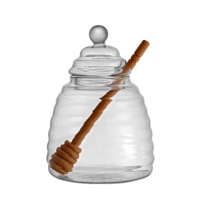 500 ml Glass Honey Pot with Honey Container and Honey Spoon, Transparent Glass Honey Jar with Lid, Honey Jars for Serving Honey and Syrup TYFMG