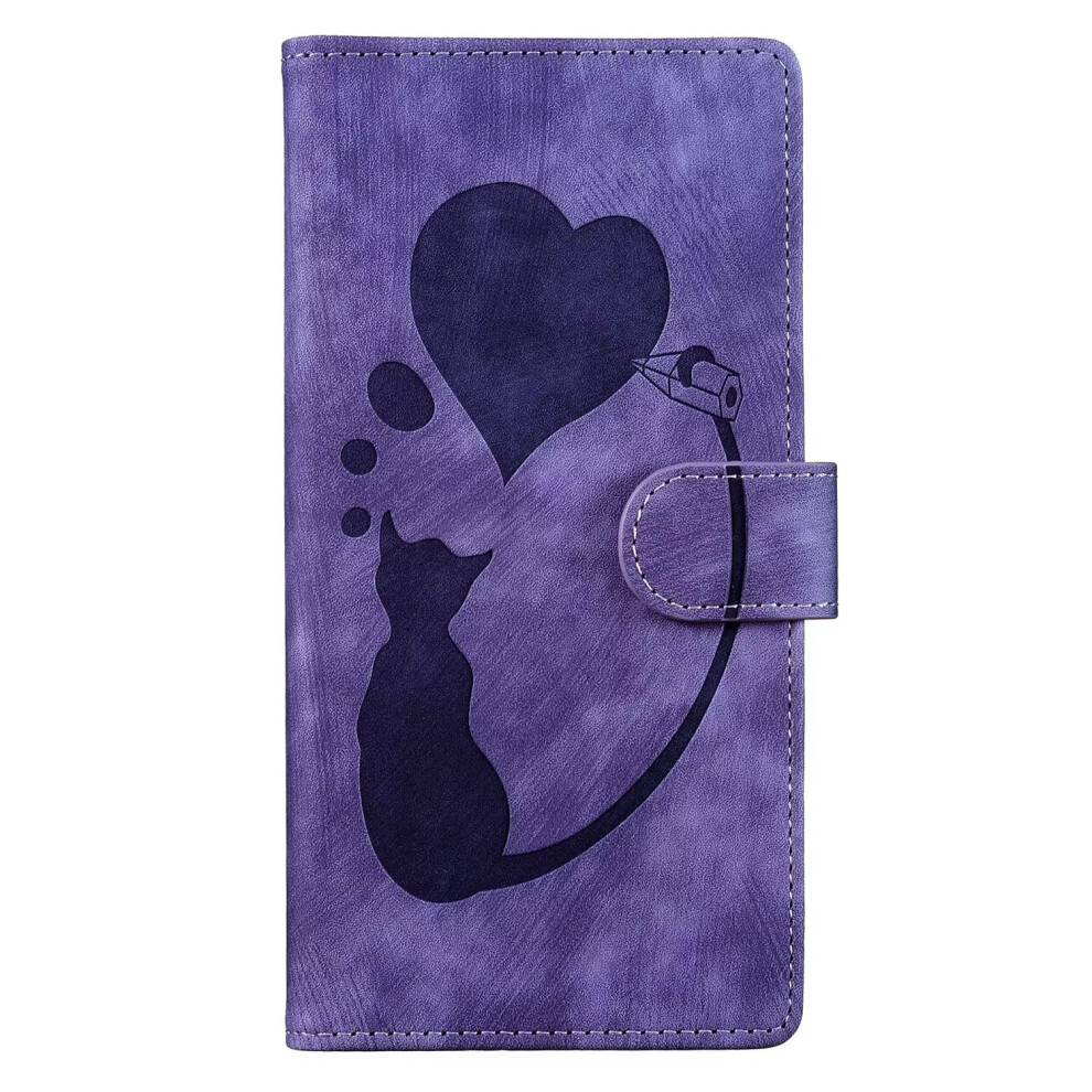Nadoli Case For Xiaomi Redmi Note 10 4G, Cute Cat Heart Leather Wallet Cover Purple 6276012223322