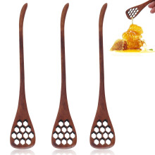 Wooden Honey Spoon Sticks, Small Wooden Syrup Spoon, Honey Stirrer with Hole (Brown)