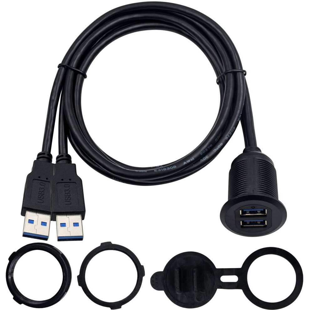 Duttek Usb Panel Flush Mount Cable, Dual Usb 3.0 Male To Female Extension Cable, Usb Mount, Dash Mount, Flush Mount, Panel Mount Cable, For Car, Boat, 789917299386