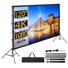 Towallmark Projector Screen with Stand, 120 inch Portable Projection Screen, 16:9 4K HD Rear & Front Projections Movies Screen with Carry Bag, for