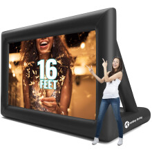 Holiday Styling Inflatable Projector Screen - 16 Ft Blow Up Cinema & Outdoor Stand - Portable Screens w/ Front or Rear Movie Projection & Bonus