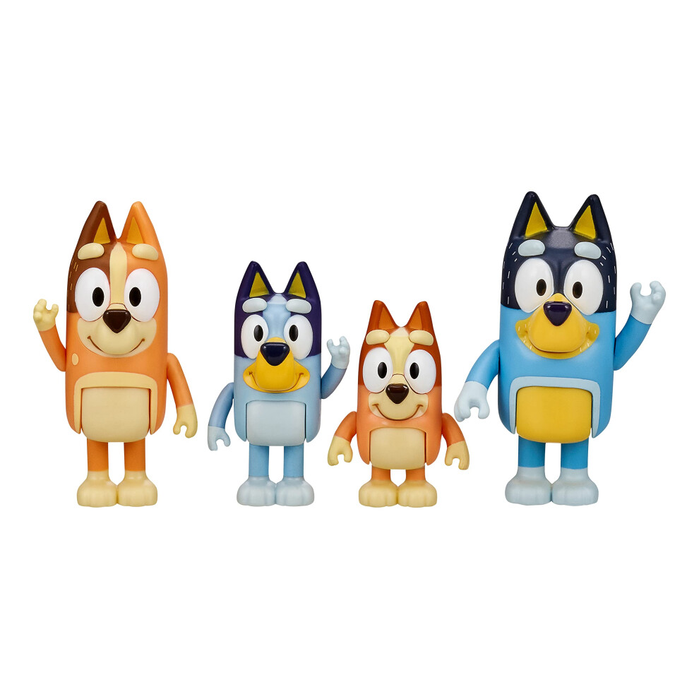 Bluey & Family: Bingo, Bandit And Chilli 4 Figure Pack Articulated Character Figures 2.5" Official Collectible Toy, Multi-Colord