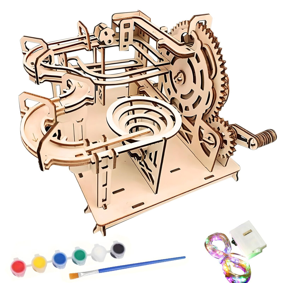 Hand Cranked Marble Run Wooden Model Kits, 3D Wooden Puzzles for Adults & Teens, 3D Puzzle Model Building Wood Mechanical Assembly Construction Craft-image-OPC-PJC7H5X-NEW