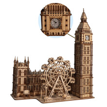 Music Park 3D Puzzles Big Ben Real Clock With Night Light Wooden Model Kits for Adults To Build Ferris Wheel Craft Christmas And Birthday Gifts Home