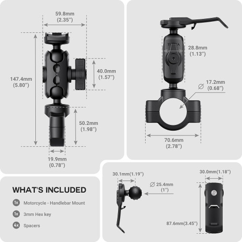 TUSITA Motorcycle Mount Double Socket Arm Handlebar Base Compatible with Garmin Handheld GPS 2