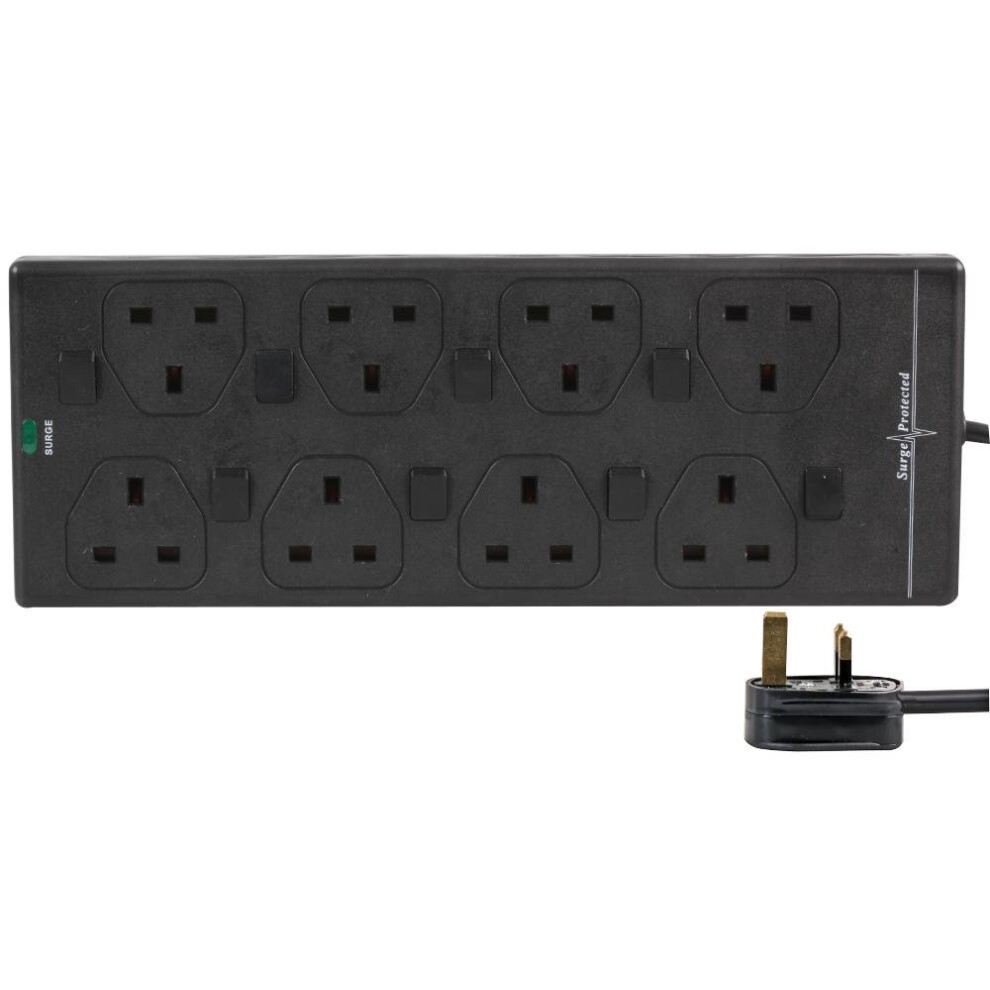 Pro Elec Pelb1940 3M 8 Way Individually Switched Surge Protected Extension Lead, Black 5051259188754