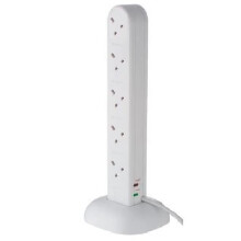 Modaleo - Tower Extension Lead 10 Way with Surge Protection, 10 Gang Multi Plug Extension Lead Tower With UK Socket and 2m Black, white Extension Lead