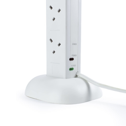 Status Status Tower Multi Plug Extension 8 Socket Extension Cable 13A Surge Protected with Neon Indicator White 2m Extension Lead S8W2MTUSBSSP4 2