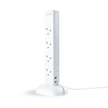 Status Tower Multi Plug Extension 8 Socket Extension Cable 13A Surge Protected with Neon Indicator White 2m Extension Lead S8W2MTUSBSSP4