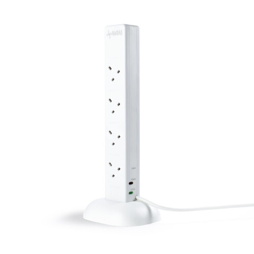 Status Status Tower Multi Plug Extension 8 Socket Extension Cable 13A Surge Protected with Neon Indicator White 2m Extension Lead S8W2MTUSBSSP4