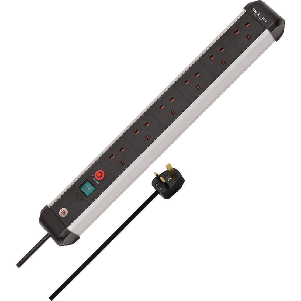 Brennenstuhl Premium-Alu-Line 6-Way Extension Lead (Power Strip With Safety Fuse Button, 3M Cable, Made In Germany) Black/Silver 4007123677474