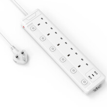Extension Lead 1M 5 Way with 3 USB Slots (2 USB-A,1 USB-C), Individually Switched Extension Lead with USB Slots, White 1 Metre Extension Lead, For