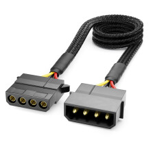 deleyCON 60 cm 4-Pin Molex Extension Cable - MXI Power Supply for PC Components - 4-Pin Molex Male to Female - Black