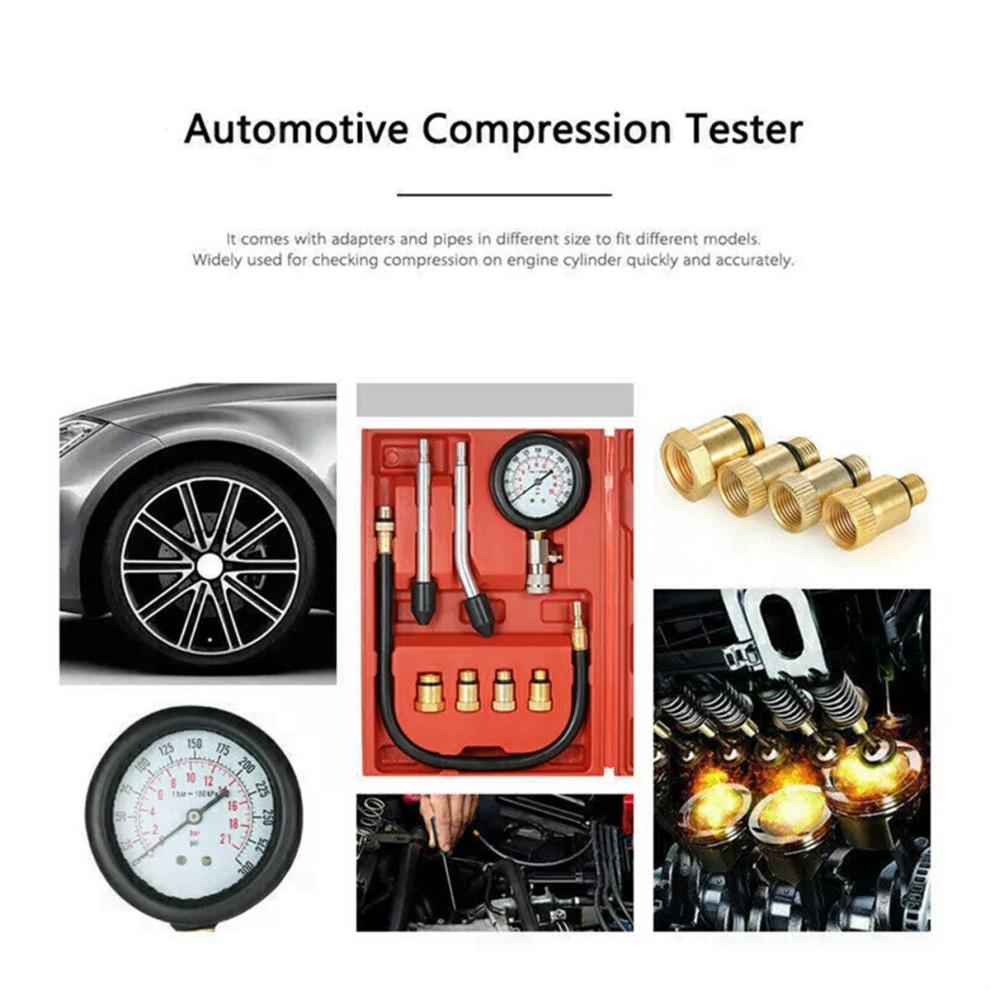 8Pcs Petrol Engine Cylinder Compression Tester Kit Gauge Tool For Automotive 4852145472091