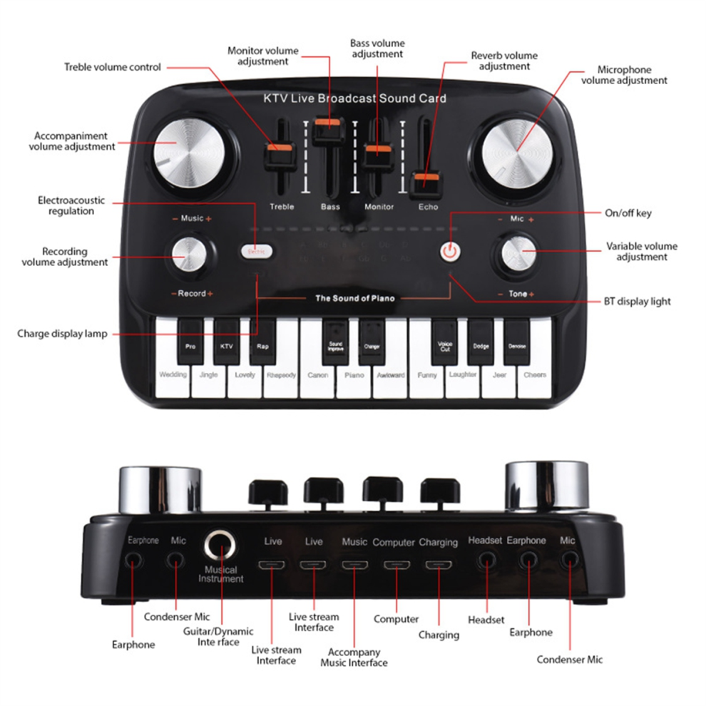Ktv Live Broadcast Sound Card Audio Recording Desktop Singing Wireless Lossless Transmission Plug And Play Voice Changer 4852145496707
