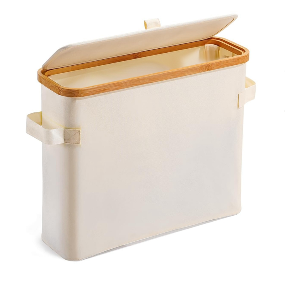 Saudism Bamboo Toilet Paper Storage Stand With Lid For Restroom Closet Bathroom Creamy-White