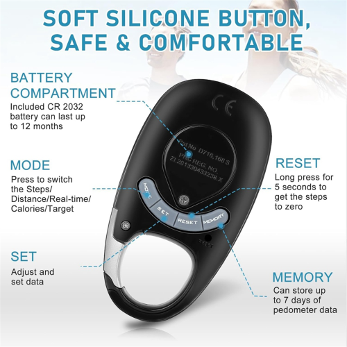 3D Pedometer for Walking Steps and Miles, Portable Step Counter with Distance 2