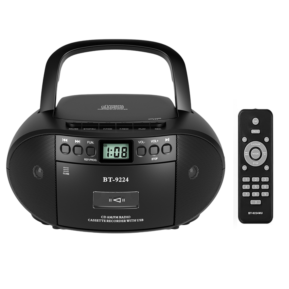CD Cassette Player, Player Bluetooth , AM/FM Radio, Stereo Sound with Remote Control,Tape Recording US Plug
