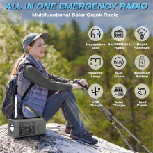 Emergency Radio Hand Crank Multi-Function AM/FM/NOAA Solar SOS Alarm 4000mah Gray