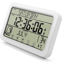 Digital Wall Clock, Clock Battery Operated, 8 Inch Desk with Temperature Humidity Day Date for Home Office
