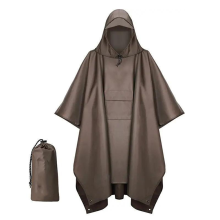 Outdoor Raincoat Hooded Sleeve Waterproof Rain Poncho Motorcycle Cover Camping Hiking Travel Rainwear Tent Brown