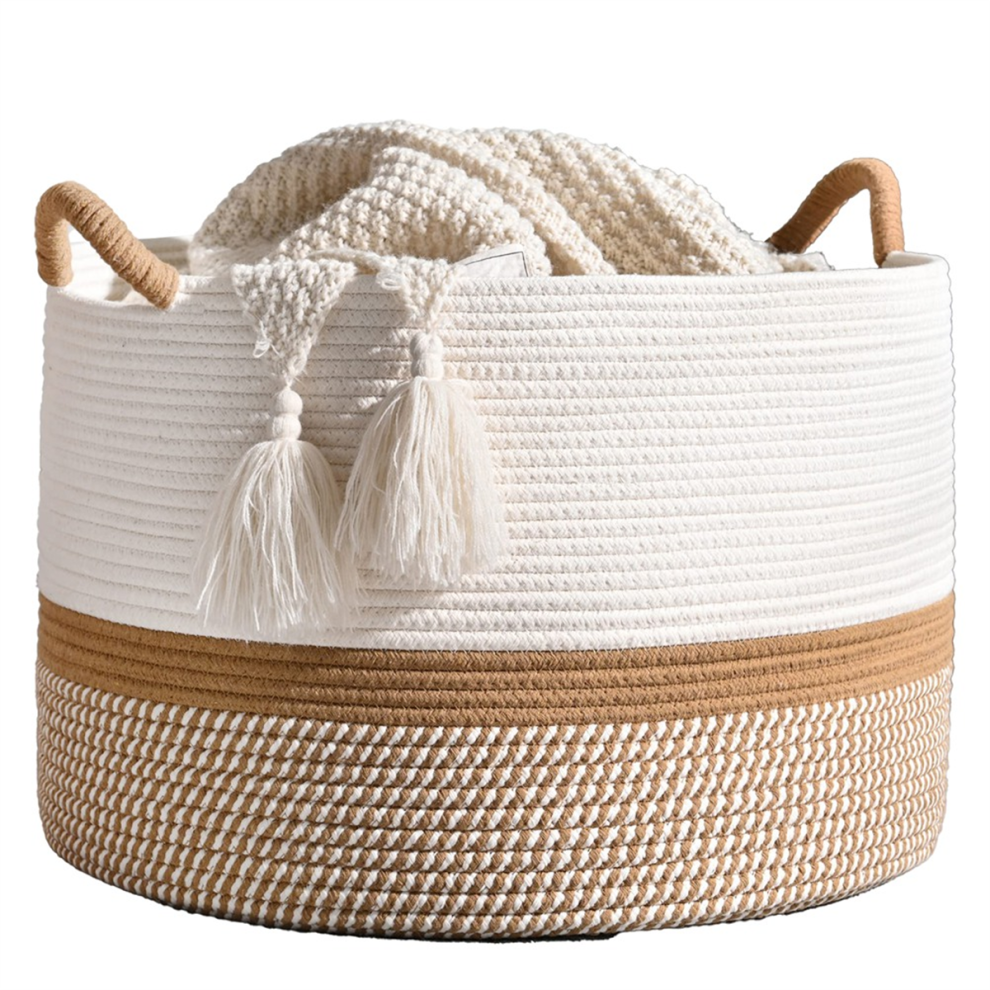 Large Cotton Rope Blanket Basket For Storage, Laundry, Nursery Foldable Storage Dirty Clothes Saudism